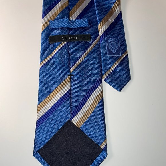 Silk Gucci Narrow Tie - Light Blue W/Diagonal Multi Colored Stripes - EUC - Picture 3 of 4